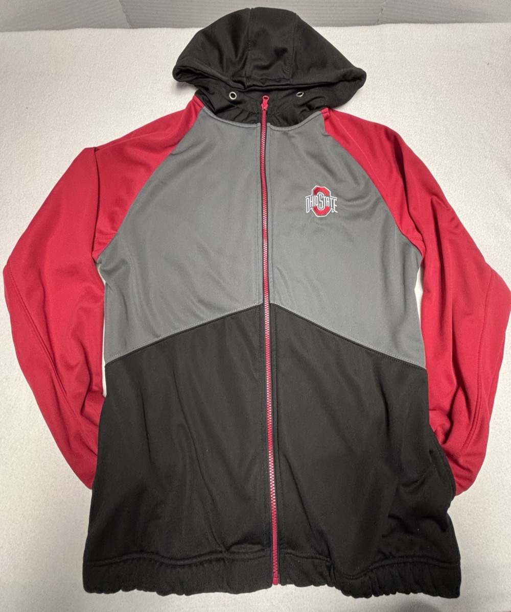 OSU Ohio State Buckeyes Full Zip Hoodie Jacket Mens M Black Red Gray Logo EUC